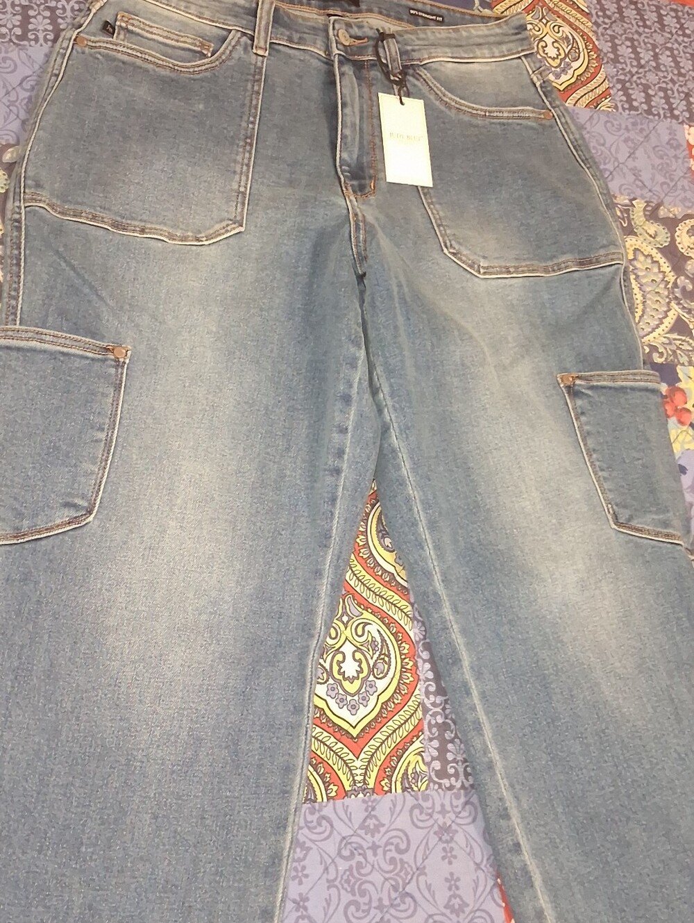 Judy Blue 90s Straight Jeans Casual Light Blue Cargo Jeans - Picture 2 of 12